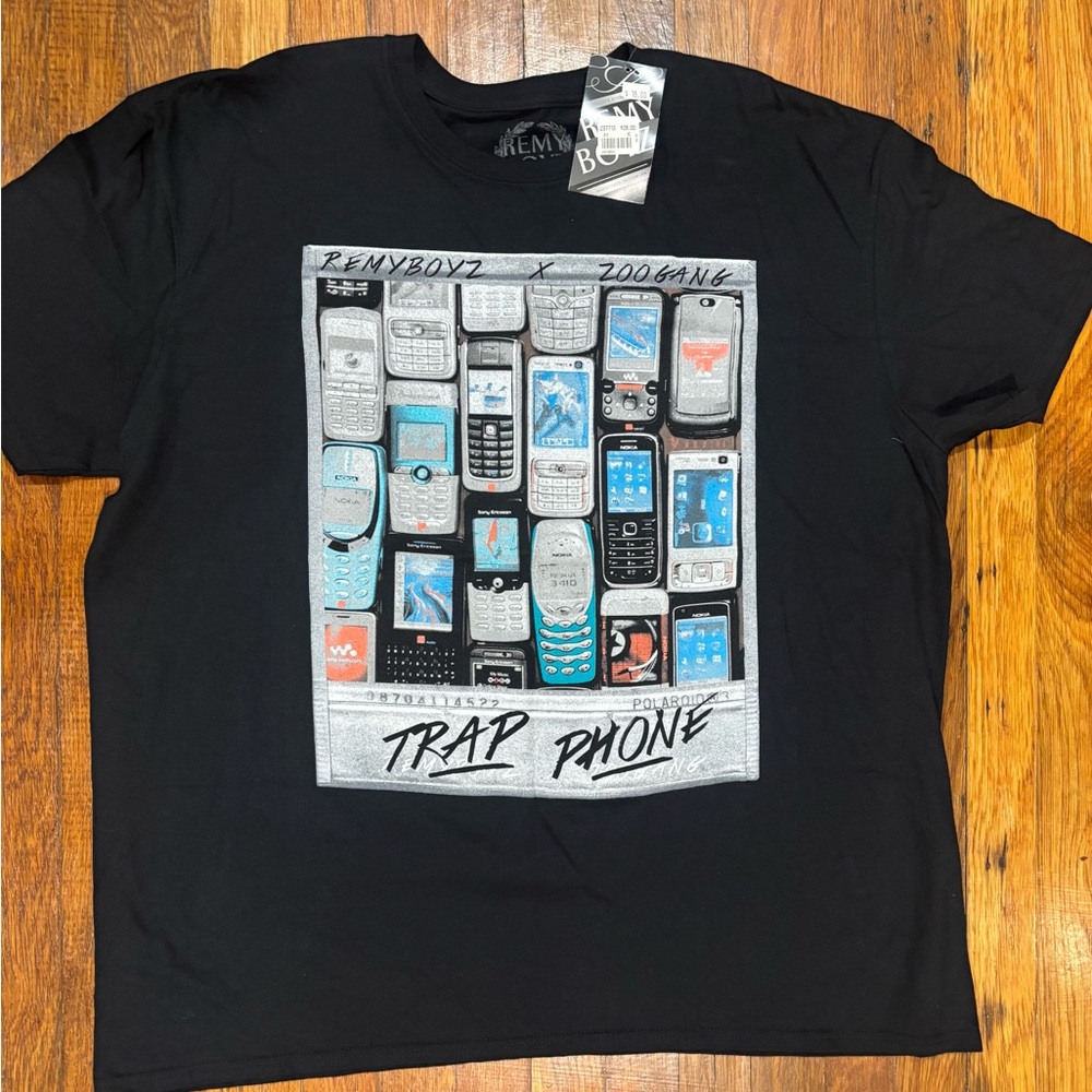 Black Graphic T-Shirt with Retro Phone Design